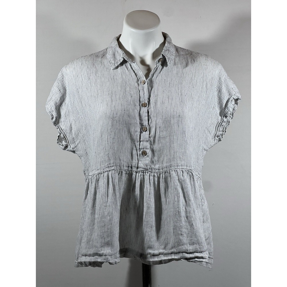 CC California Linen Blouse Womens Medium Coastal Boho Striped Tunic